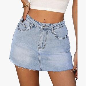 NWT ELLEVEN Denim Mini Skirt with Shorts, Mini Skorts with Raw Hem Large